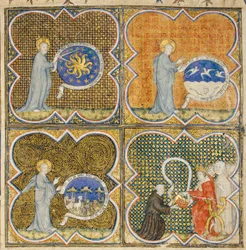Página de "Propriedades das coisas" por Bartholomew o inglês na tradução francesa de Jean Corbechon, c.1390