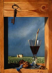 Taça de vinho em frente de um castelo; Verre de vin devant un chateau