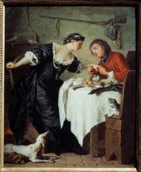 O falcão. Ilustração de uma fábula de Jean de La Fontaine. Pintura de Pierre Subleyras (1699 - 1749)