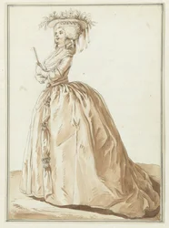Senhora de pé com ventilador