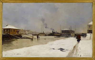 O porto baixo da ponte de Tolbiac durante a inundação