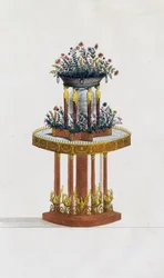 Suporte de flores em mogno e bronze, placa 287, ilustração da Collection de meubles et objects de gout (Coleção de móveis e objetos de gosto)