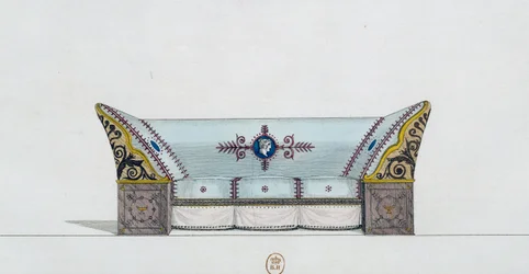 Sofá, prato 106, ilustração da Collection de meubles et objects de gout (Coleção de móveis e objetos de gosto)