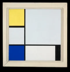 Composição com amarelo, azul, preto e azul-claro