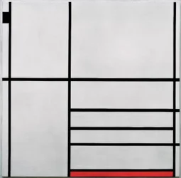 Composição em branco, preto e vermelho