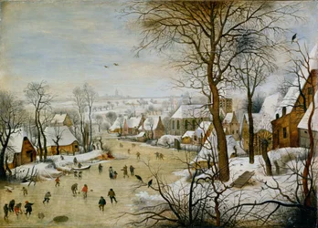 Paisagem de inverno com armadilha de pássaros
