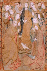 tapeçaria flamenga. Série Triunfos da Mãe ou Paños de Oro. Nascimento de Cristo (Nacimiento de Cristo). Terceira tapeçaria da série. Modelo Colin de Cooter (?). Fabricação Pieter van Aelst (ou van Edingen), Bruxelas. Ca 1500-1502. Tecido Ouro, prata, sil