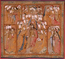 tapeçaria flamenga. Série Triunfos da Mãe ou Paños de Oro. Anunciação (La Anunciación). Segunda tapeçaria da série. Modelo Colin de Cooter (?). Fabricação Pieter van Aelst (ou van Edingen), Bruxelas. Ca 1500-1502. Tecido Ouro, prata, seda e wo