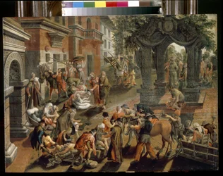 Os apóstolos Pedro e João. (O Apóstolo Pedro e João). Pintura de Pieter Aertsen (1508-1575), óleo sobre madeira