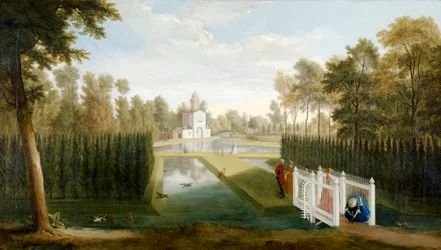 Uma Vista dos Jardins Chiswick em direcção à traseira da Casa Chiswick Bagnio (Cascina) (óleo sobre tela)