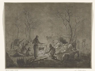 Bivouac de cossacos pelo fogo durante a ocupação francesa em 1813 em Amsterdã