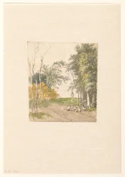 Paisagem com galinhas ao longo da estrada