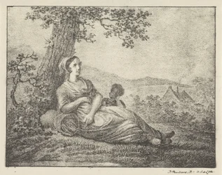 Descansar mulher por árvore