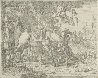 Cavalo selado com soldados