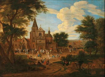 Praça de mercado movimentada numa cidade