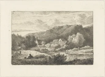 Paisagem montanhosa com igreja e casas
Paisagens aquáticas (título da série)