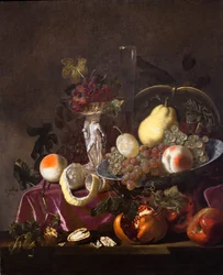 Natureza-morta de frutas, uvas, romãs e melões, 1655 (óleo sobre tela)