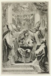 Consagração do bispo de Noyon com a cena do Pentecostes em cima