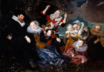 Retrato de Paulus Van Beresteyn (1588-1636) com sua esposa e seis filhos e duas donzelas Pintura de Pieter Soutman (1590-1657) 1630 Sun. 1,67x2,41 m