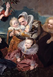 Retrato de Paulus Van Beresteyn (1588-1636) com sua esposa, seis filhos e duas empregadas Detalhe. Pintura de Pieter Soutman (1590-1657) 1630 Sun. 1,67x2,41 m