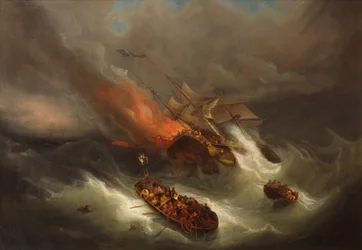Destruição total do navio mercante Kent pelo fogo (óleo sobre tela)
