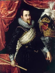 Retrato de Christian IV, rei da Dinamarca (1577-1648). Pintura de Pieter Isaacsz (1569-1625) por volta de 1615. Castelo de Frederiksborg. Dinamarca.
