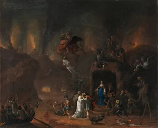 "Orphee et Eurydice aux enfers" (Orpheus e Eurydice no Inferno) Peinture de Pieter Fris (1627-1706) 1652 Dim 61x77 cm Museo del Prado, Madrid