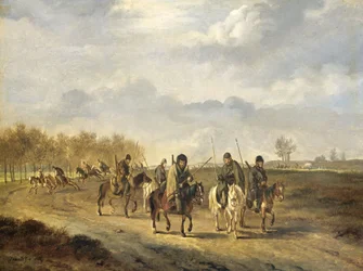 Cossacos numa estrada rural perto de Bergen, na Holanda do Norte