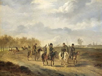 Cossacos numa estrada rural perto de Bergen, no norte da Holanda, 1813
