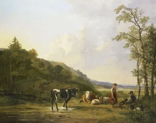 Paisagem com pastores e gado