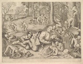 O mercador roubado por macacos, 1562