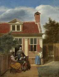 Uma empresa no pátio atrás de uma casa, 1663-1665