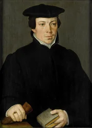 Retrato de um jovem ministro, c.1535-84 (óleo sobre painel)