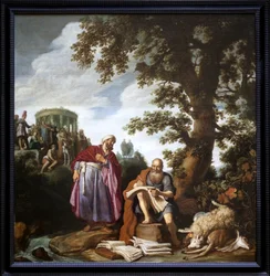 Hipócrates (de Cos, 460-370 AC) visitando Democrite (de Abdere, 460-370 AC). Pintura de Pieter Lastman (1583-1633), Óleo sobre Tela