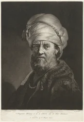 Busto de retrato de um homem usando um turbante
