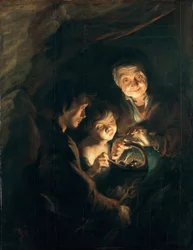 Mulher velha com uma cesta de carvão, c. 1616-1618