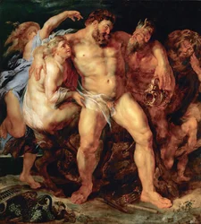 O Hércules embriagado, conduzido por uma ninfa e um sátiro, cerca de 1614
