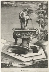 Fonte com Silenus nos jardins do Palazzo Cesi no Vaticano
