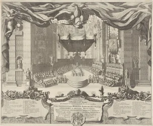 Gezicht in de Sint-Pietersbasiliek Um teatro representando os crimes que acontecem no Templo de São Pedro na cidade de Roma (título no objeto)