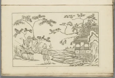 Dois homens chineses em uma paisagem Novo Sineesen inventariado, assinado com grande detalhe e publicado em 