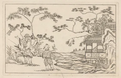 Dois homens chineses em uma paisagem Novo Sineesen inventariado, assinado com grande detalhe e publicado em 