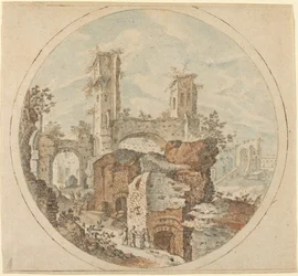 Viajantes entre ruínas romanas