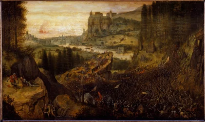 Batalha entre filisteus e israelitas: Saul e seu escudeiro são jogados na espada deles. (pintura