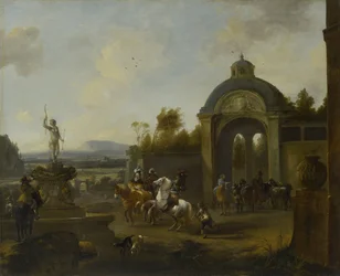 Festa de caça numa fonte