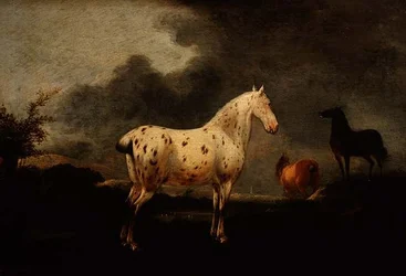 Paisagem com um cavalo cinzento, c.1670 (óleo sobre painel)