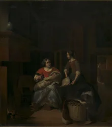 Uma dona de casa instruindo sua empregada