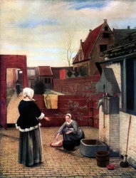 Uma mulher e sua criada em um pátio, c1660-1661, 1933