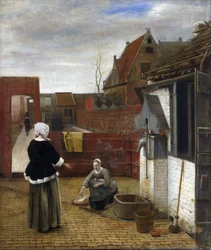 Hooch, Pieter, de (1629-1684) A Woman and her Maid in a Courtyard Oil on canvas ca 1661 National Gallery, London 73,7x62,6