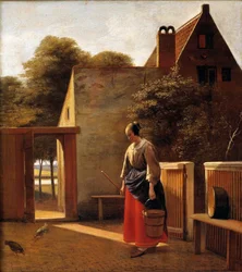A criada no pátio de uma cidade holandesa Pintura de Peter Hoogh (1629-1681) Colecção privada do século XVII