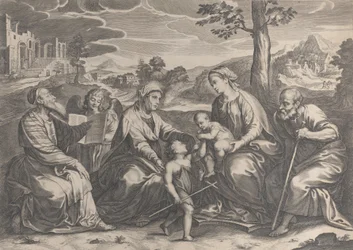 A Sagrada Família à direita, com o infante São João Batista, Isabel, Zacarias,..., 1631-37.